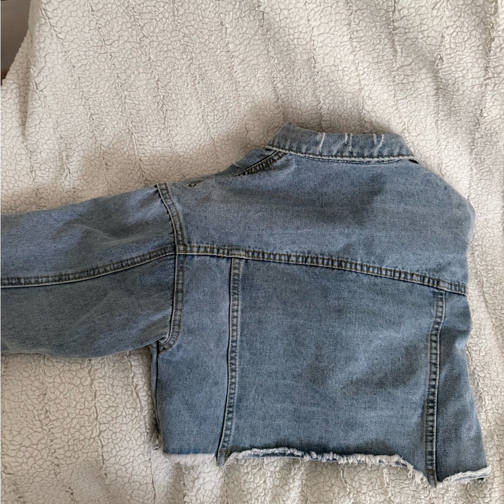 Mega Cropped Denim Jacket with Rose Embroidery by Lulu Simone - Picture 7 of 14